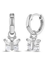 little silver clear cubic zirconia butterfly dangle hoop baby earrings